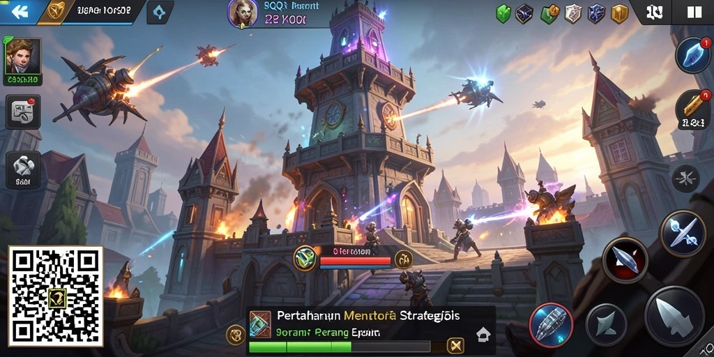 Tampilan utama gameplay Tower Defense yang menegangkan dalam 8QR.