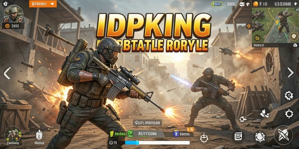 Tangkapan layar IDPKING menunjukkan aksi pertempuran seru dalam game Battle Royale.